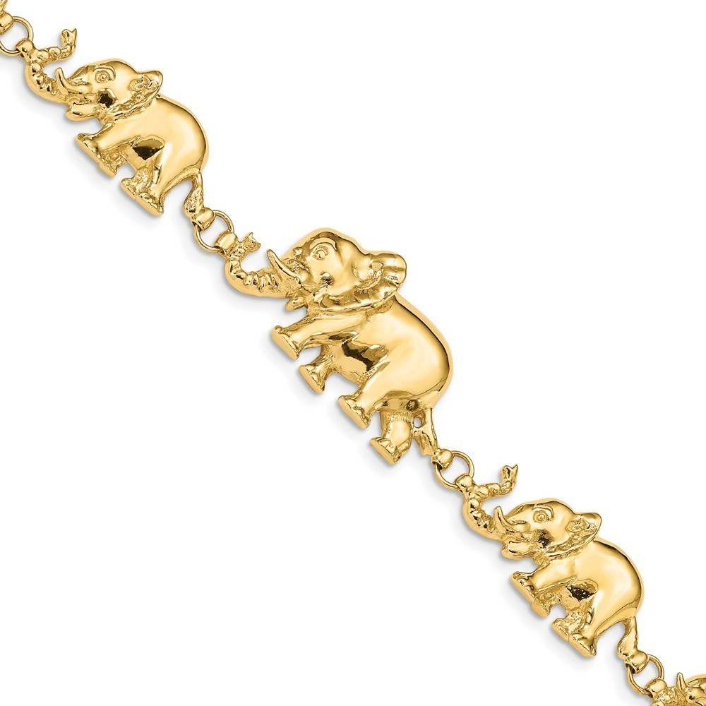 Million Charms 14k Yellow Gold Graduated Elephant Bracelet